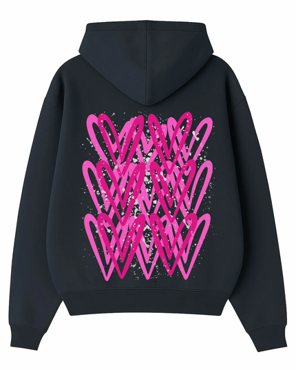 Hot Pink/Silver Heart Printed  Hoodie Kids