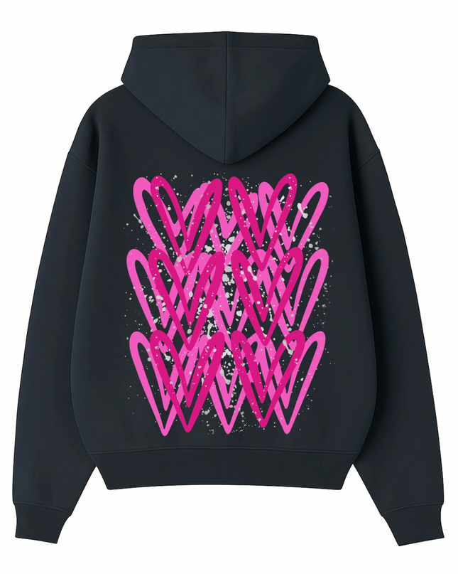 Hot Pink/Silver Heart Printed  Hoodie Kids