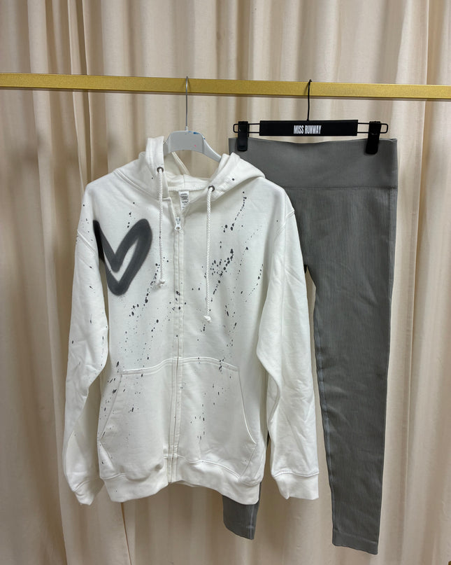 Grey Heart Spray Painted Zip Up Hoodie & Leggings Kids