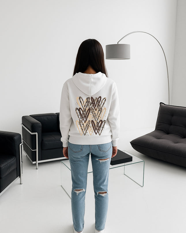 Brown Leopard Heart Printed Hoodie