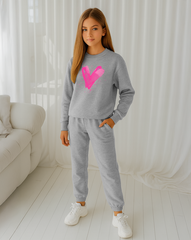Hot Pink Scatter Hearts Printed Sweatshirt Tracksuit Kids