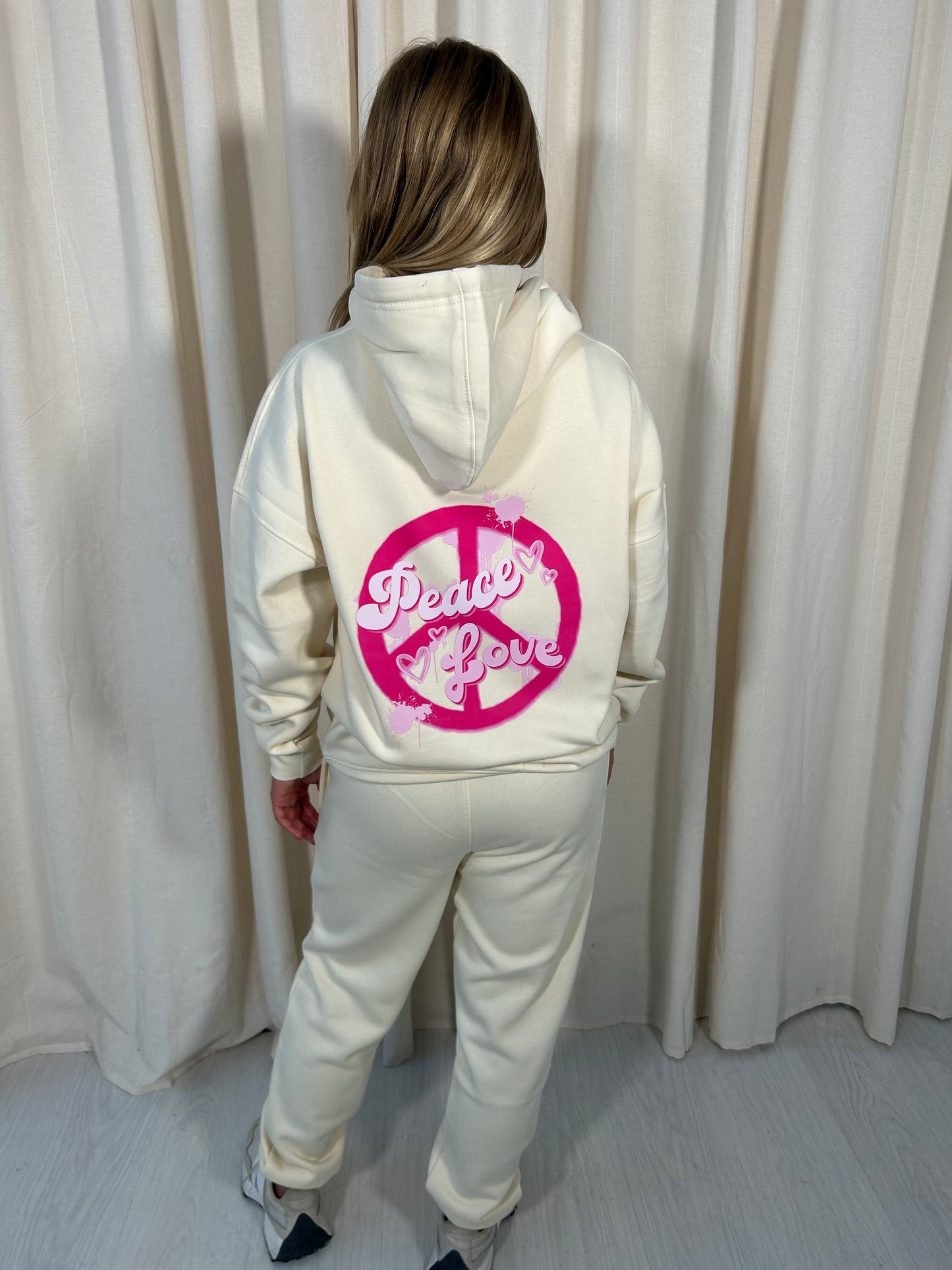 Miss Runway Peace & Love Oversized Hooded Tracksuit Cream