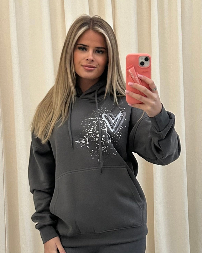 Grey Heart Printed Hoodie Adults