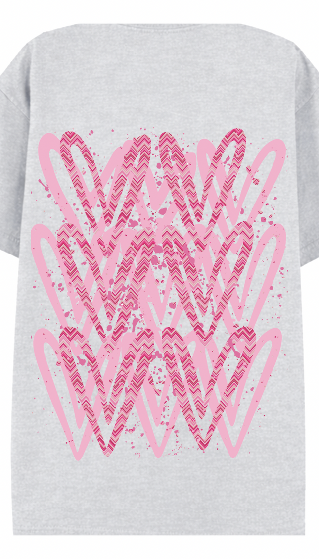 Hot Pink Zig Zag Heart Printed T-shirt – image 5