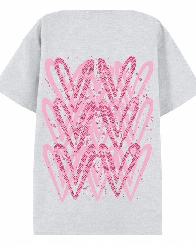 Hot Pink Zig Zag Heart Printed T-shirt Adult