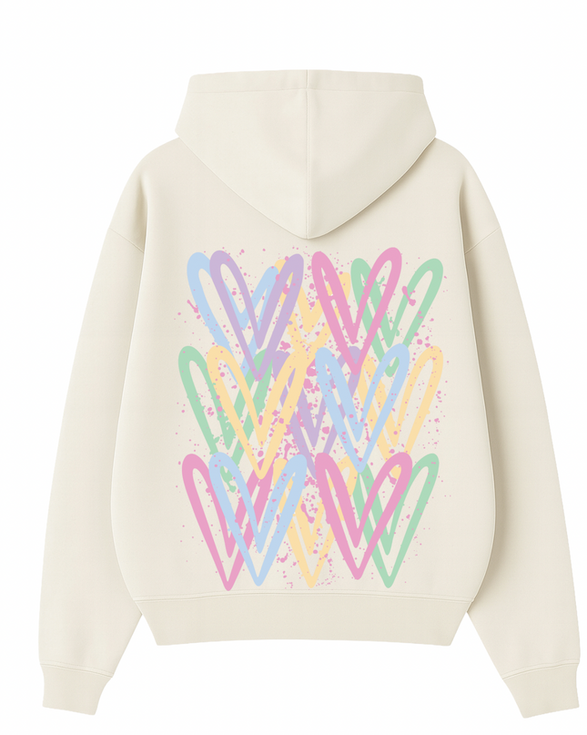 Pastel Heart Printed Hoodie Kids