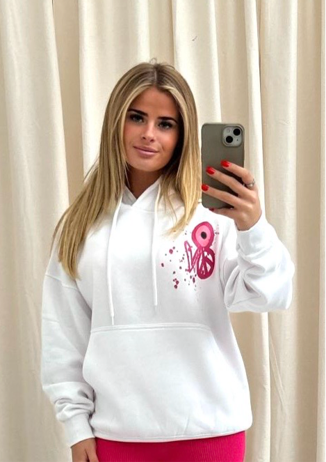 Pink Evil Eye, Peace, Heart Printed Hoodie Adults
