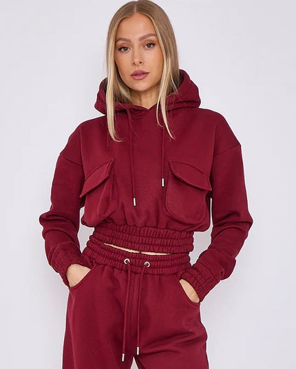 Cargo Pockets Fleece Tracksuit Burgundy