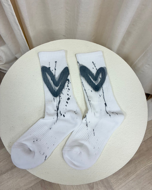 Grey Heart Spray Painted Socks