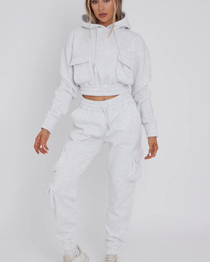 Cargo Pockets Fleece Tracksuit Ash Grey