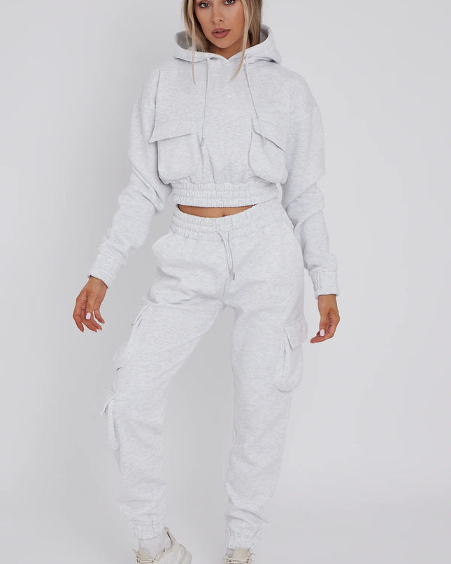 Cargo Pockets Fleece Tracksuit Ash Grey