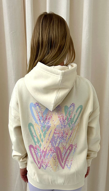 Pastel Leopard Heart Graffiti Hoodie Cream
