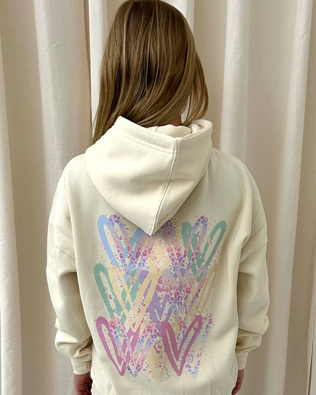 Pastel Leopard Heart Graffiti Hoodie Cream