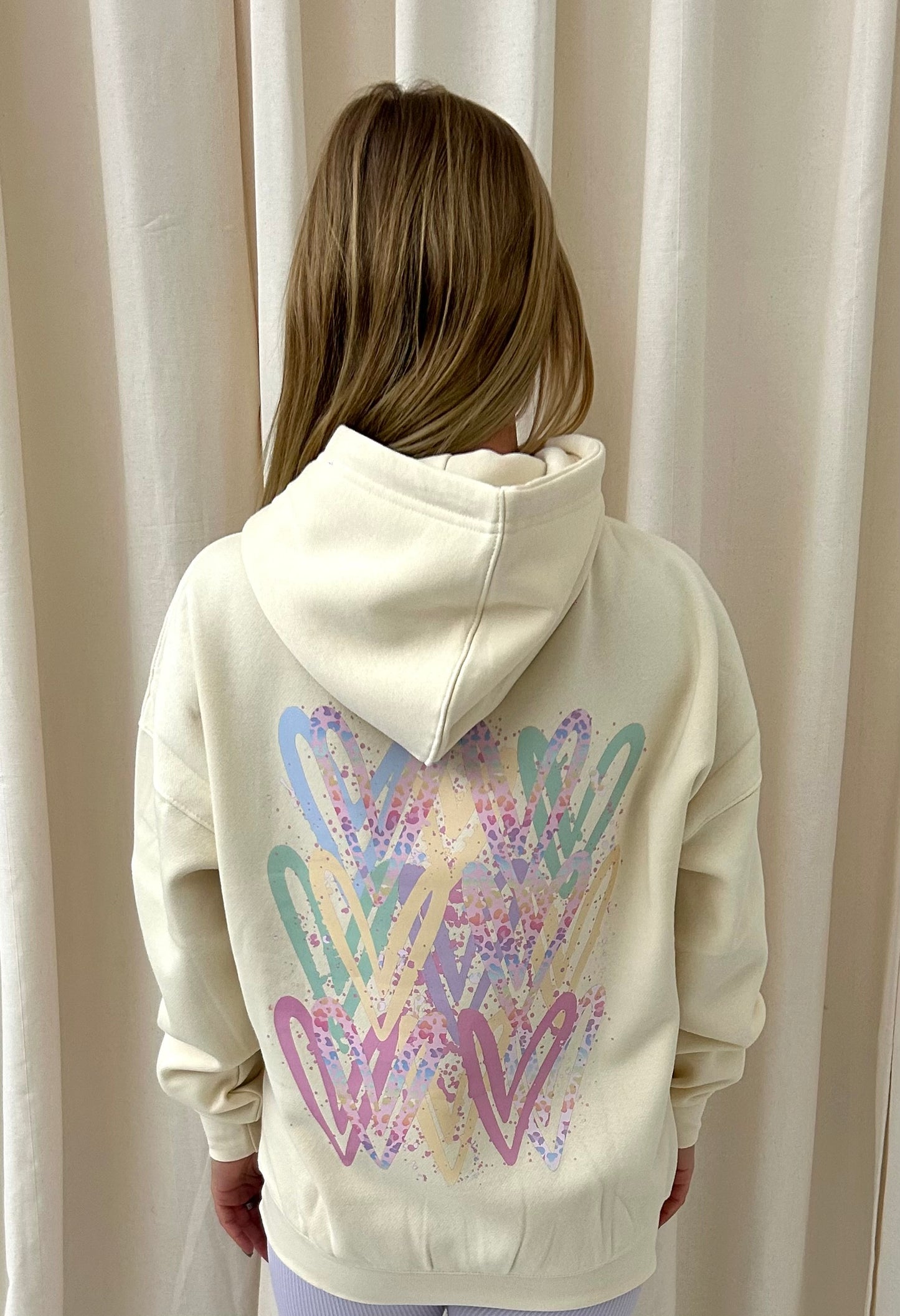 Pastel Leopard Heart Graffiti Hoodie Cream