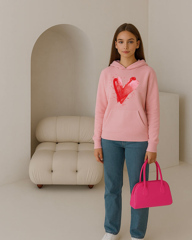 Red/Pink Scatter Hearts Printed Hoodie