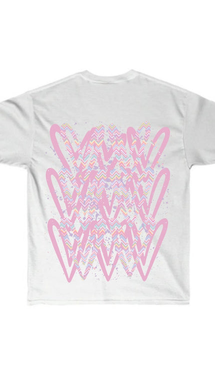 Pastel Zig Zag Heart Graffiti T shirt White