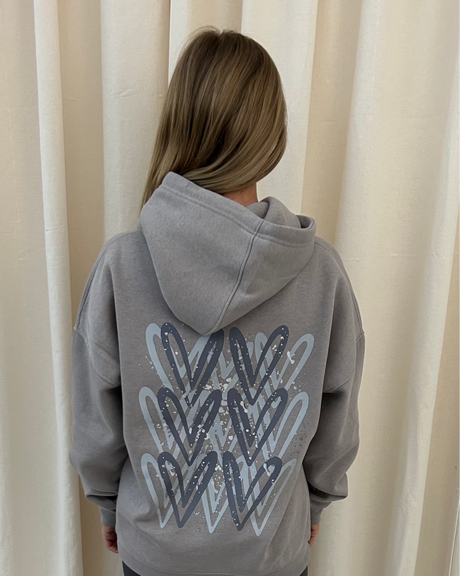 Grey Heart Printed Hoodie Adults