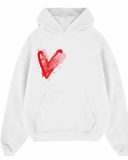 Pink/Red Scatter Heart Printed  Hoodie Kids