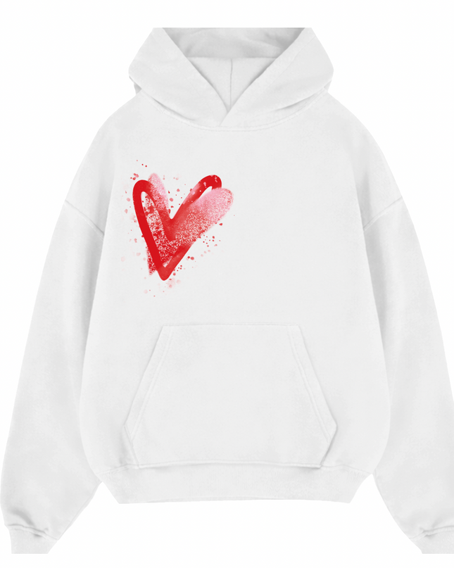 Pink/Red Scatter Heart Printed  Hoodie Kids