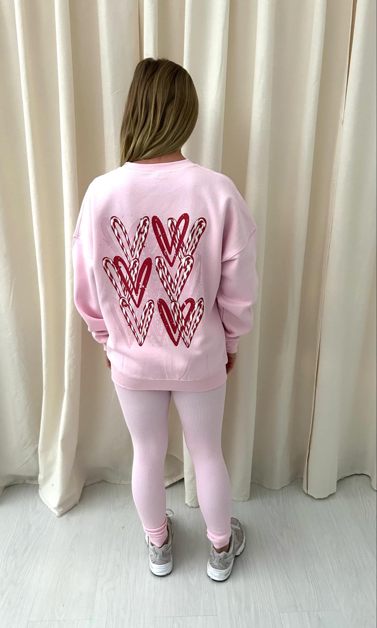 Pink & Red Candy Cane Heart Graffiti Sweatshirt Legging Set Pink