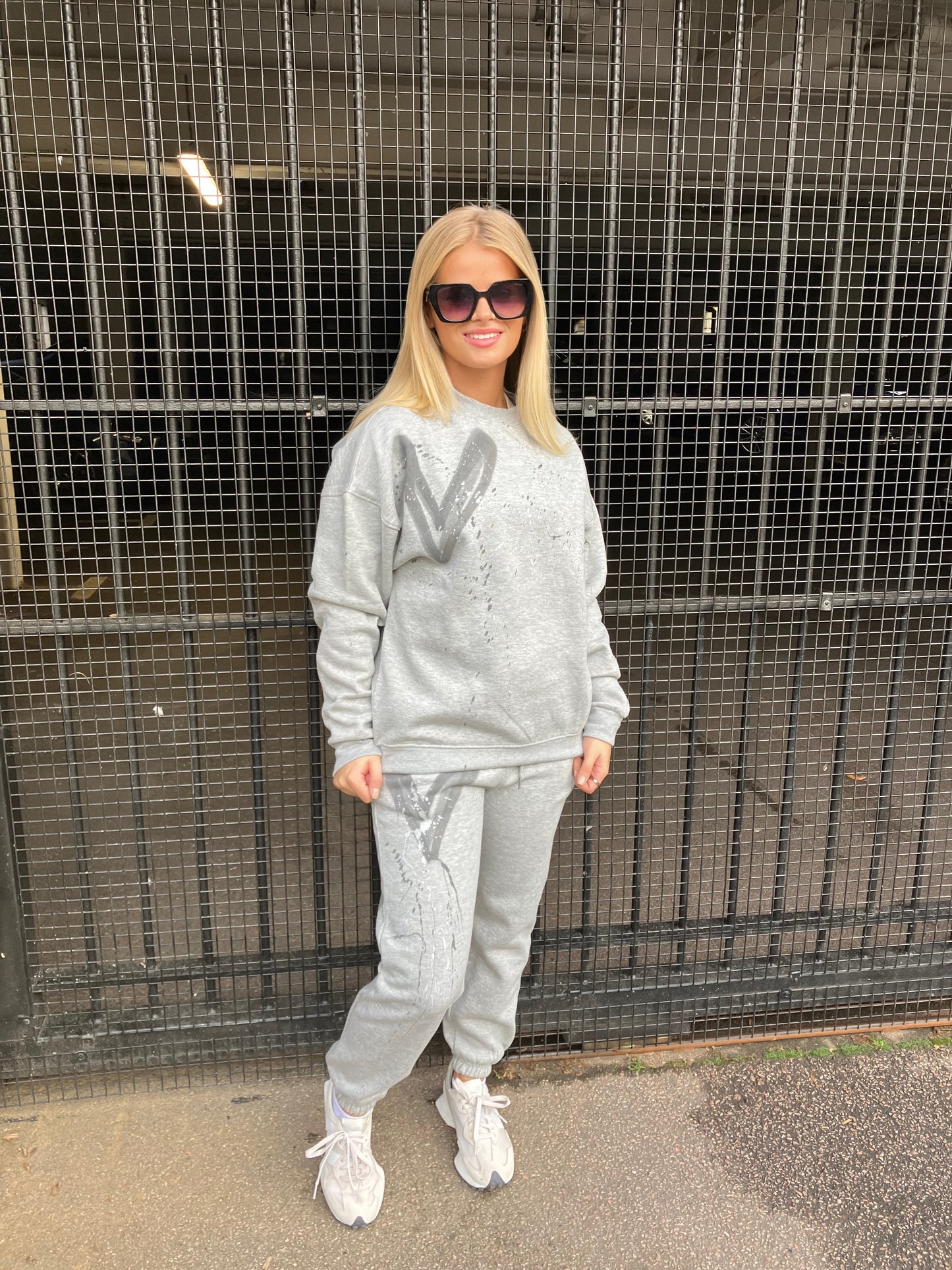 Grey Hearts Oversized Sweatshirt Tracksuit