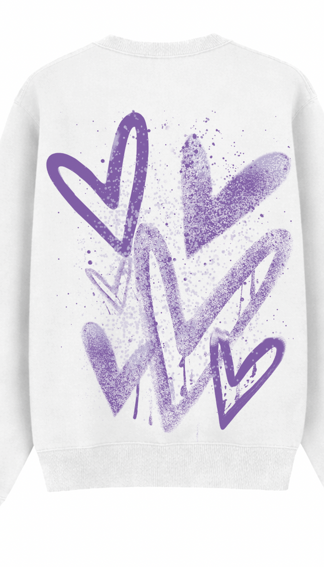 Lilac Scatter graffiti heart sweatshirt with spray paint effect print – women's sweatshirt by Miss Runway