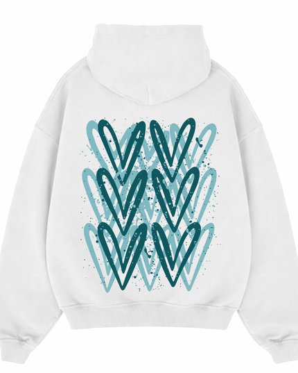 Teal Heart Printed Hoodie Kids