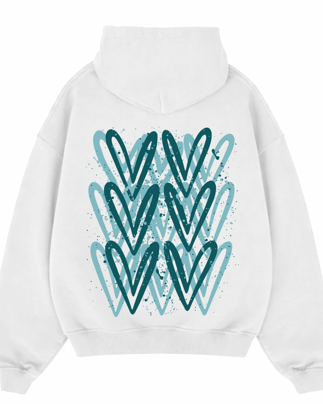 Teal Heart Printed Hoodie Kids