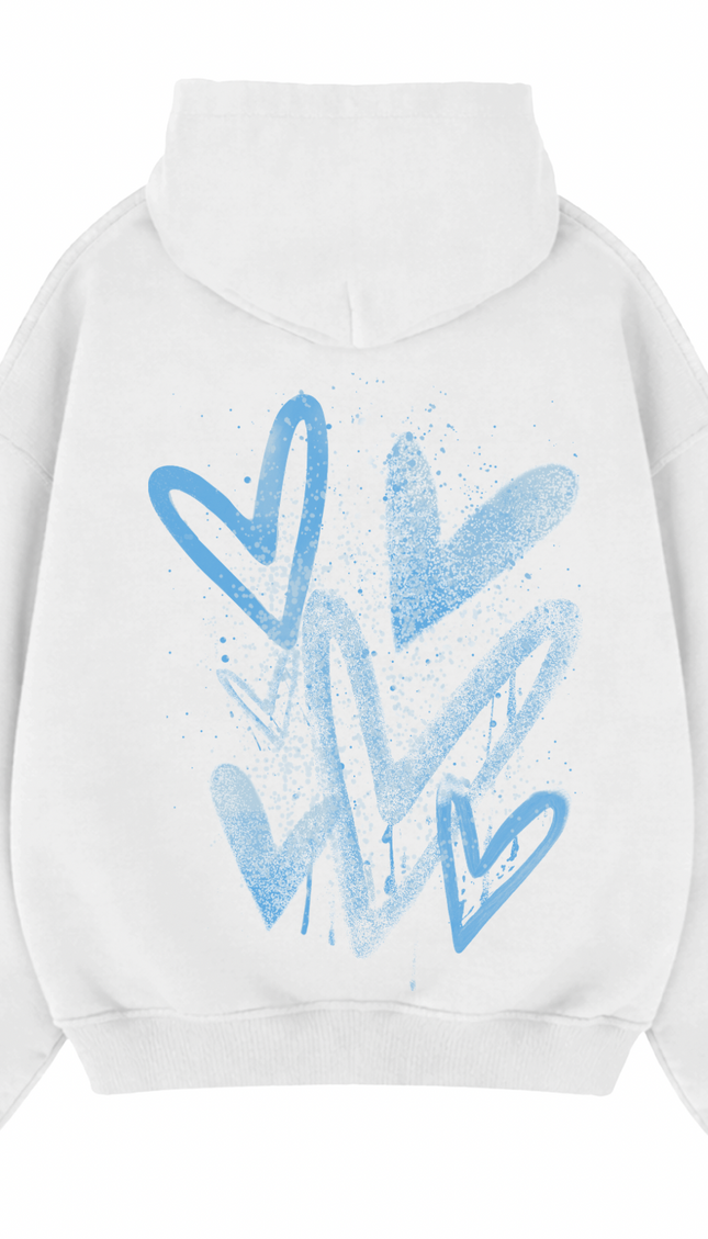 Blue Scatter Heart Printed Hoodie – image 5