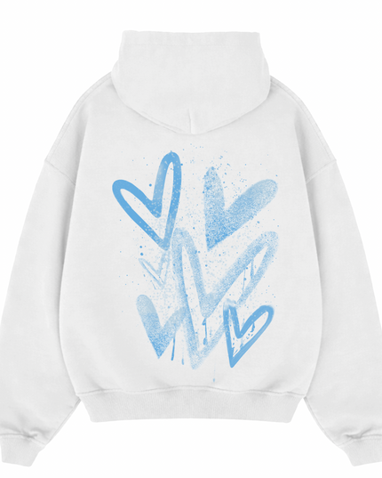 Blue Scatter Heart Printed  Hoodie Kids