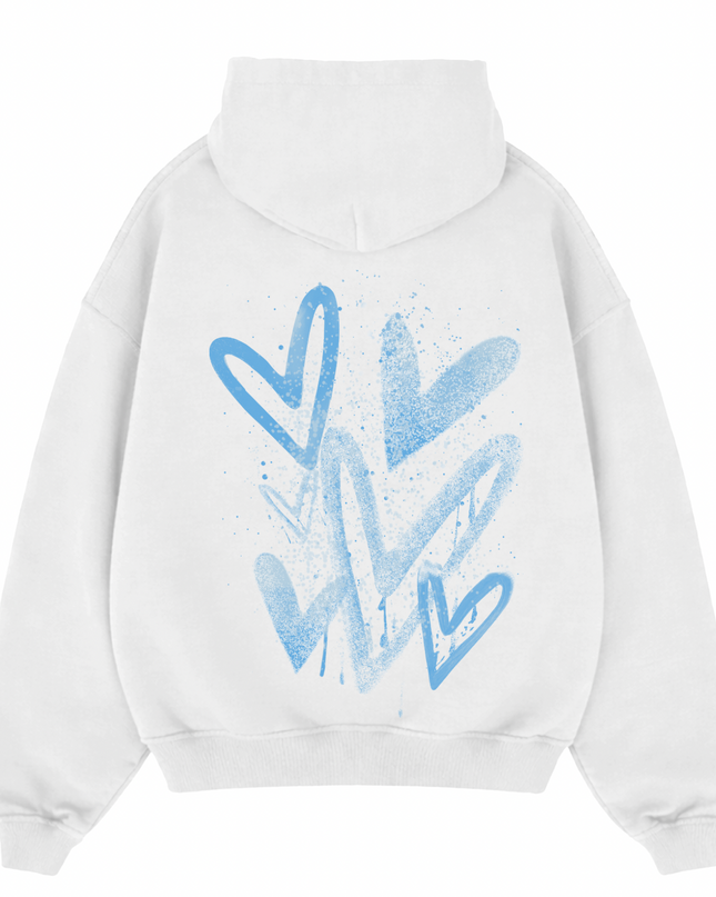 Blue Scatter Heart Printed  Hoodie Kids