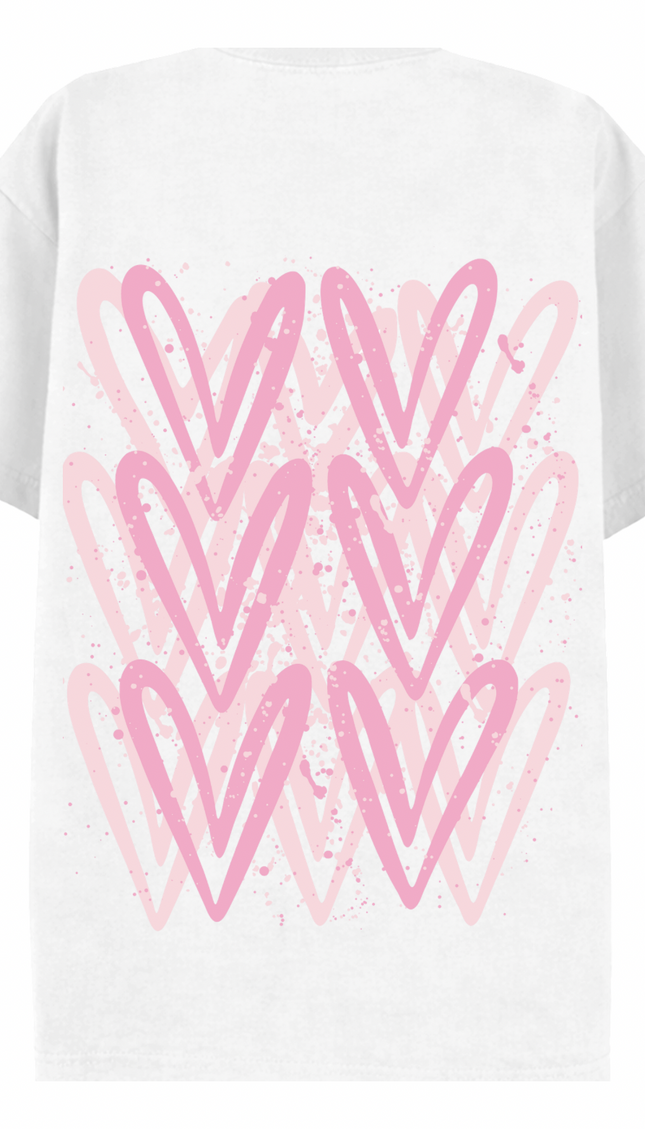 Pink graffiti heart T-shirt with spray paint effect print – women's T-shirt by Miss Runway
