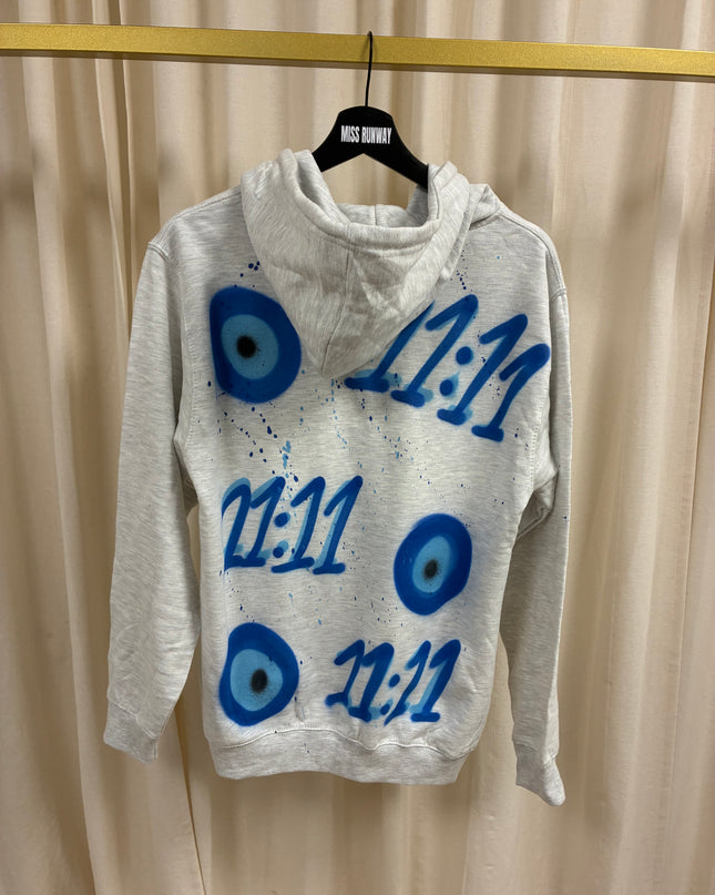 11:11 Spray Painted Zip Up Ash Grey Hoodie Adults