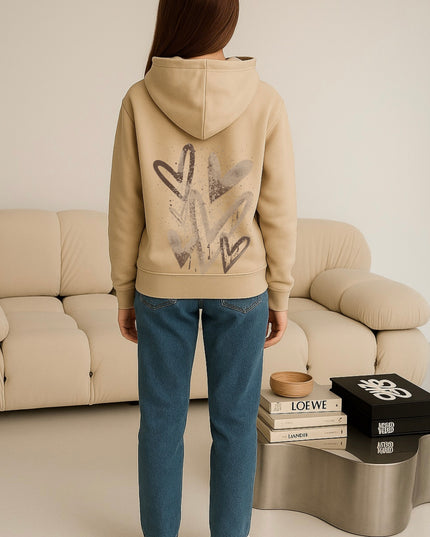 Brown Scatter Hearts Printed Hoodie