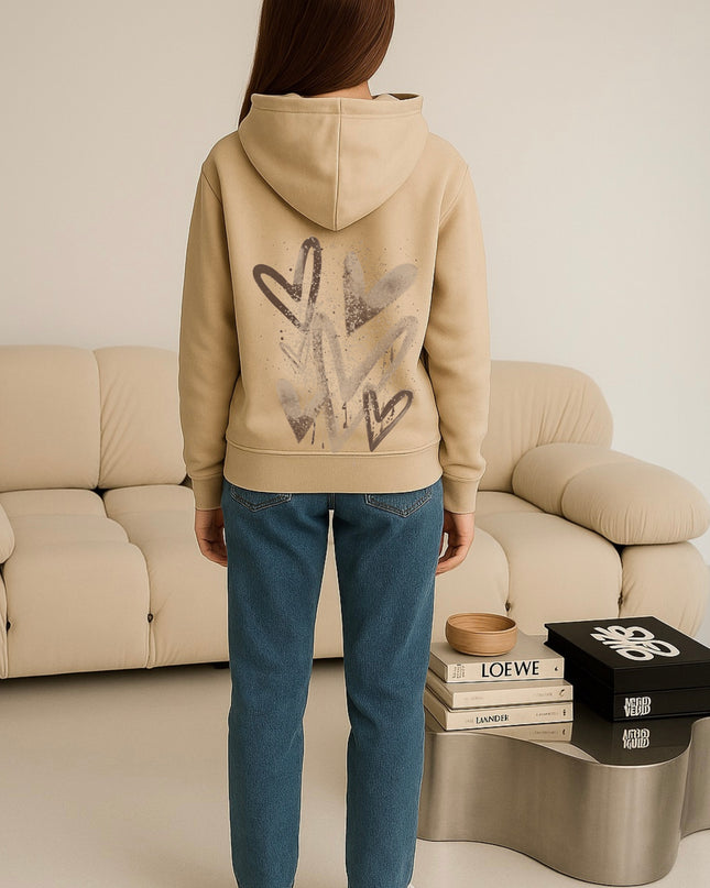 Brown Scatter Hearts Printed Hoodie