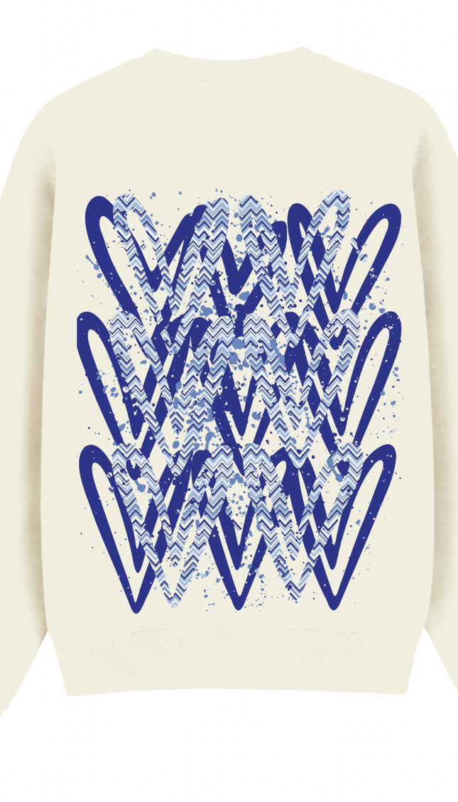 Royal Blue Zig Zag Heart Printed Sweatshirt – image 5