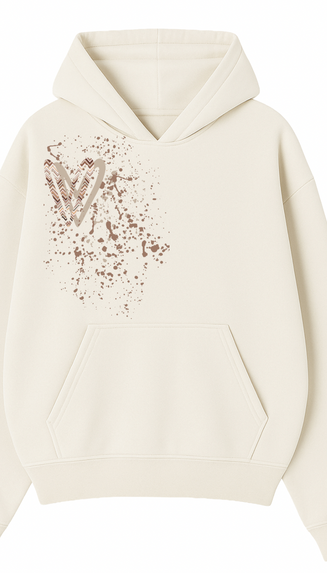 Beige Zig Zag Heart Printed Hoodie – image 4