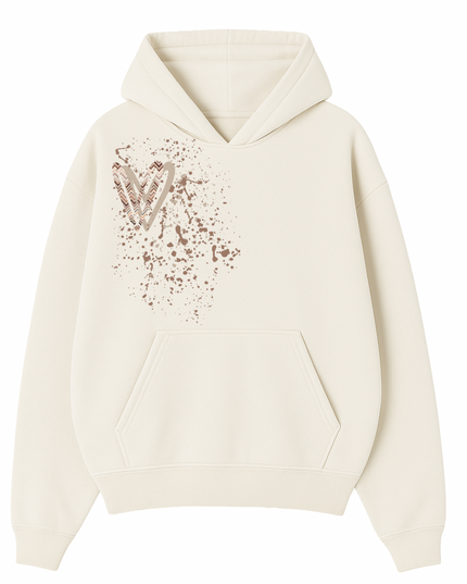 Beige Zig Zag Heart Printed Hoodie Adults