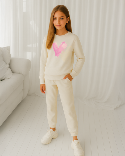 Pink Scatter Hearts Printed Sweatshirt Tracksuit Kids