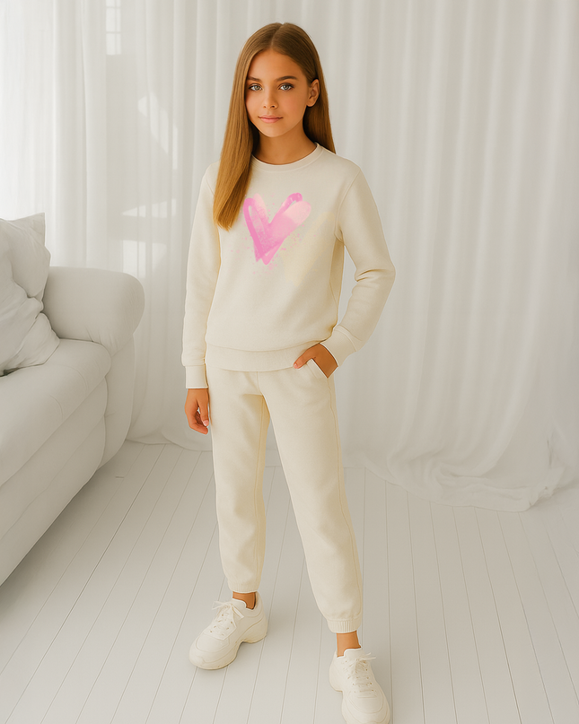 Pink Scatter Hearts Printed Sweatshirt Tracksuit Kids