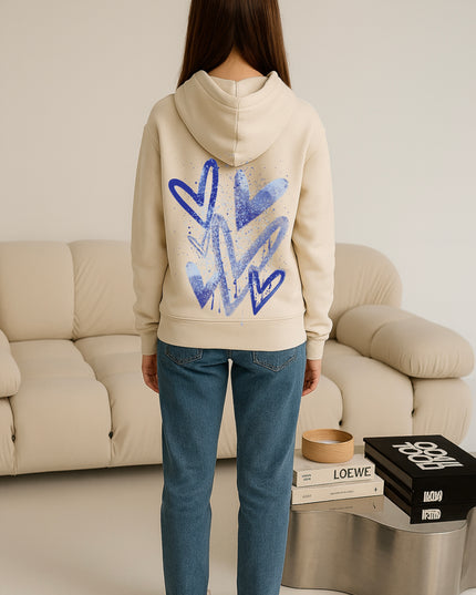 Royal Blue Scatter Hearts Printed Hoodie