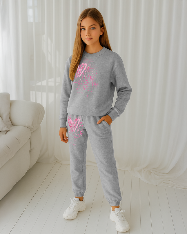 Pink Zig Zag Hearts Printed Sweatshirt Tracksuit Kids