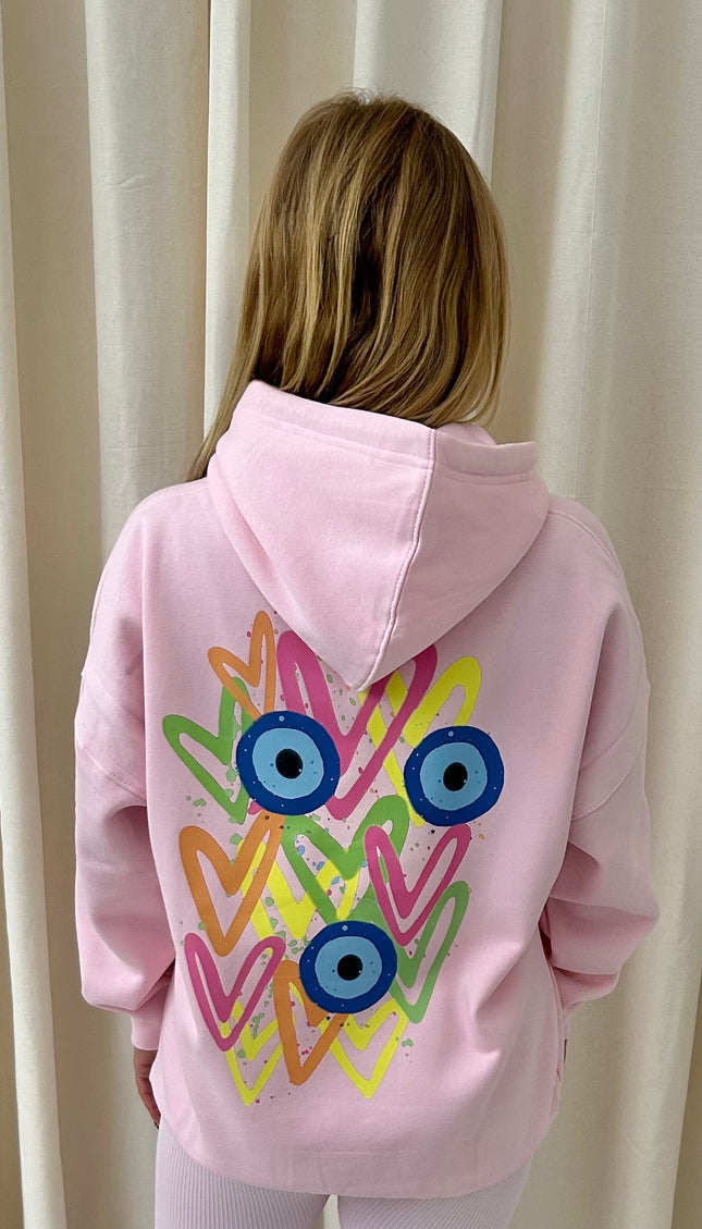 Neon Heart Evil Eye Printed Hoodie – image 6