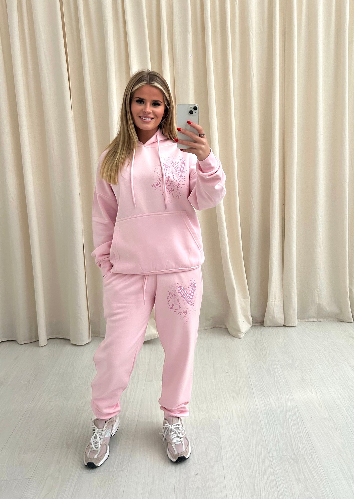 Baby Pink Candy Cane Heart Graffiti Hooded Tracksuit Pink