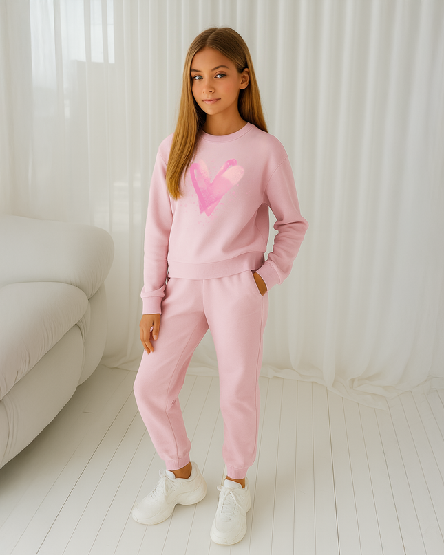 Pink Scatter Hearts Printed Sweatshirt Tracksuit Kids