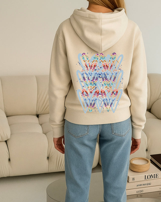 Multicoloured Zig Zag Heart Printed Hoodie