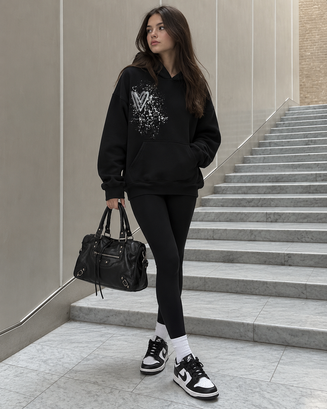 Graffiti Heart Hoodie Black/Grey Kids