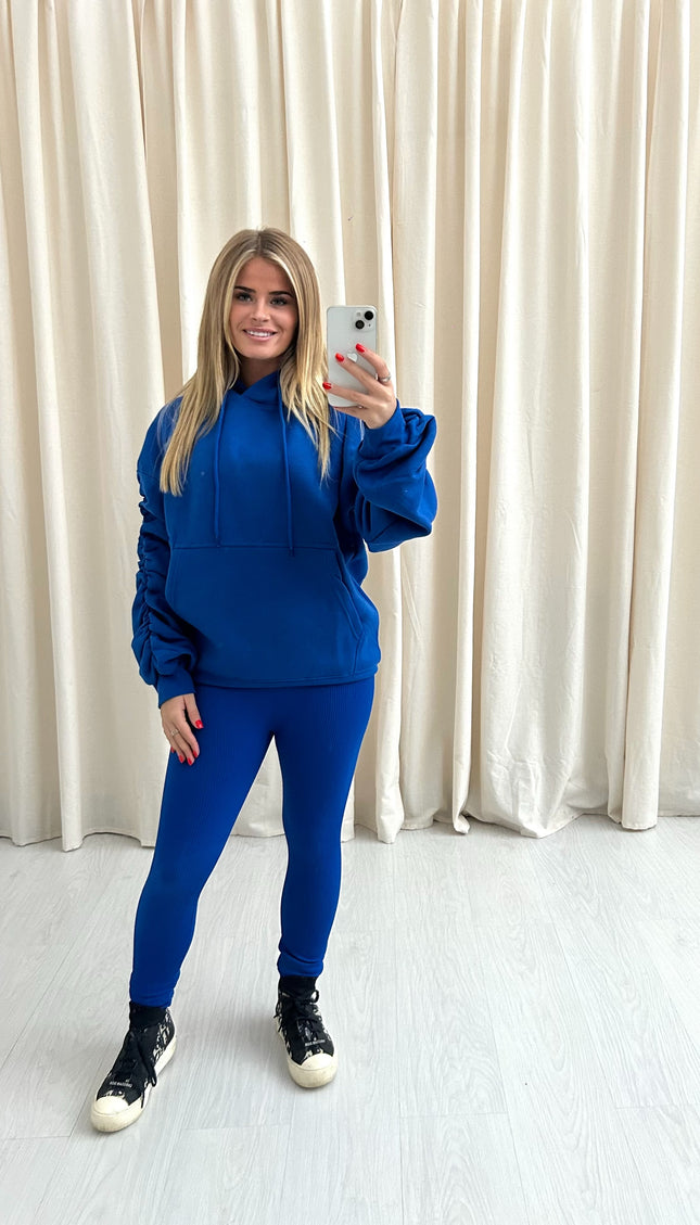 Ruched Hoodie Royal Blue