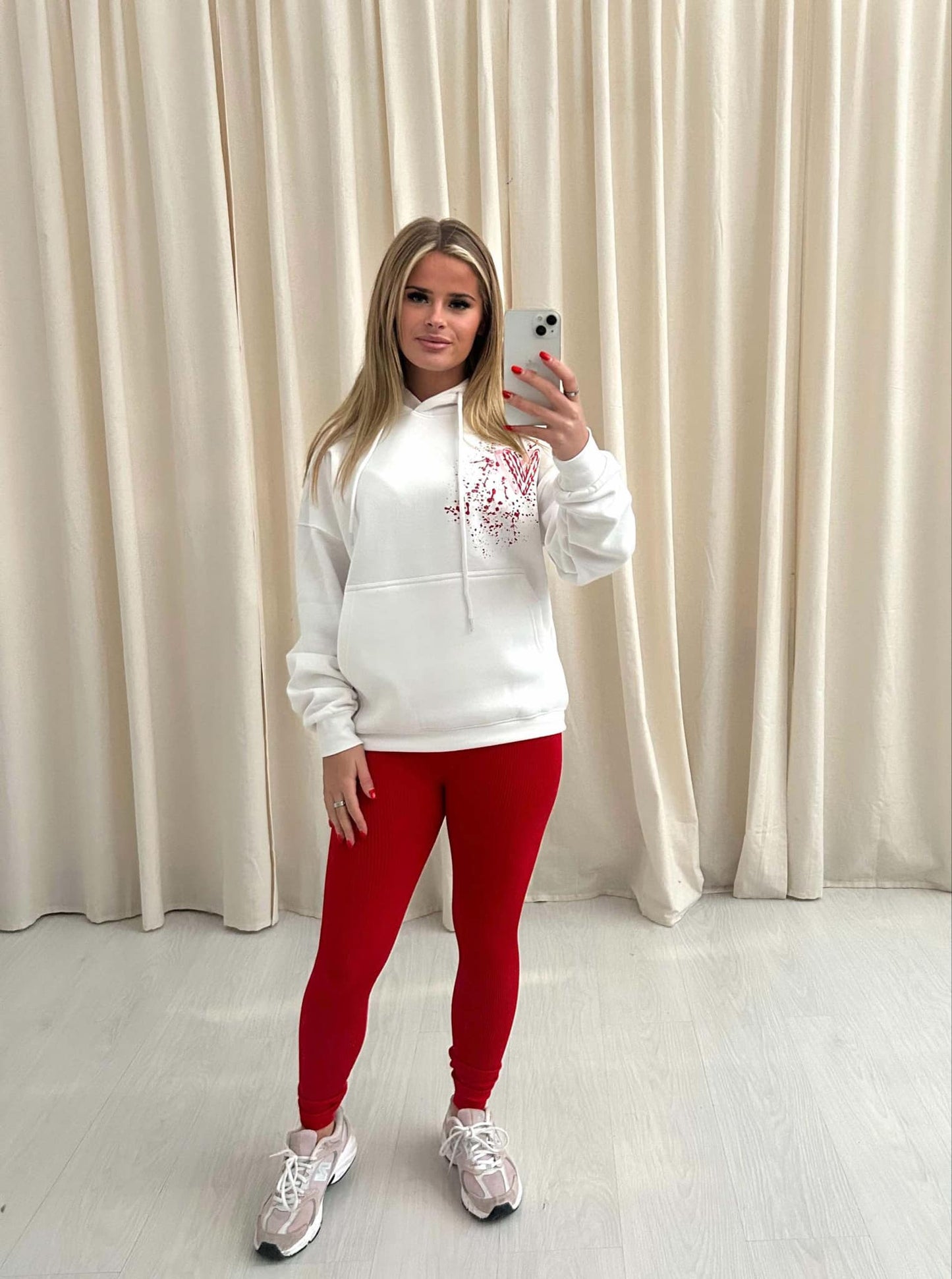 Pink & Red Candy Cane Graffiti Hoodie And Legging Set White