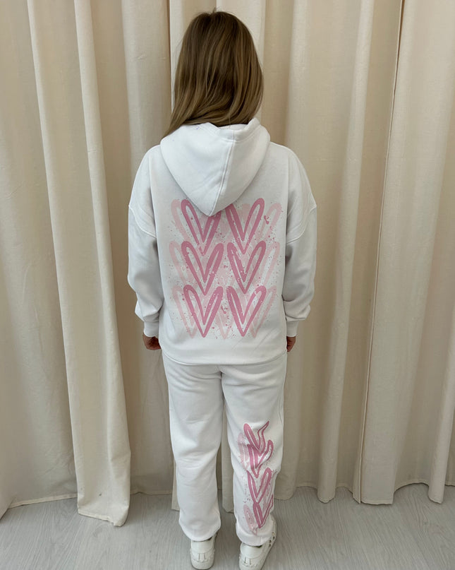 Pink Heart Graffiti Hooded Tracksuit White